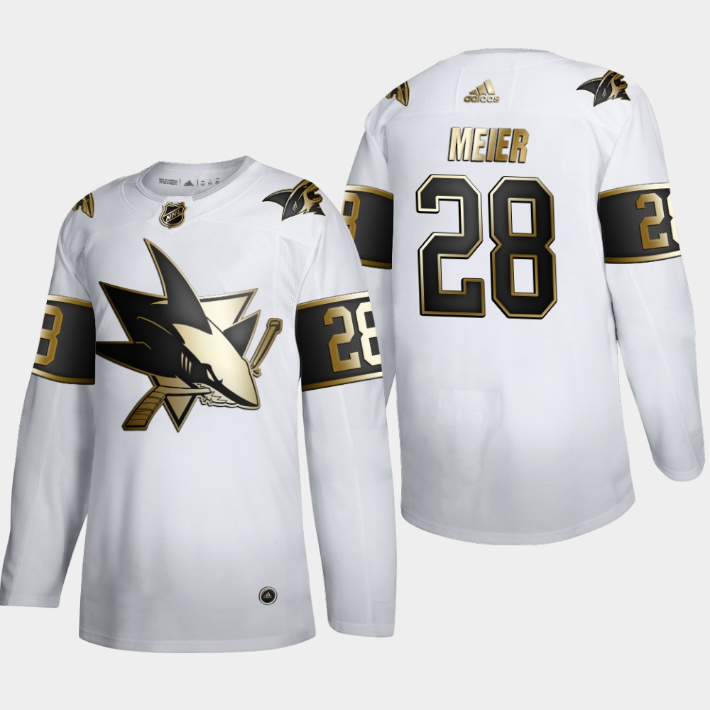 San Jose Sharks 28 Timo Meier Men Adidas White Golden Edition Limited Stitched NHL Jersey
